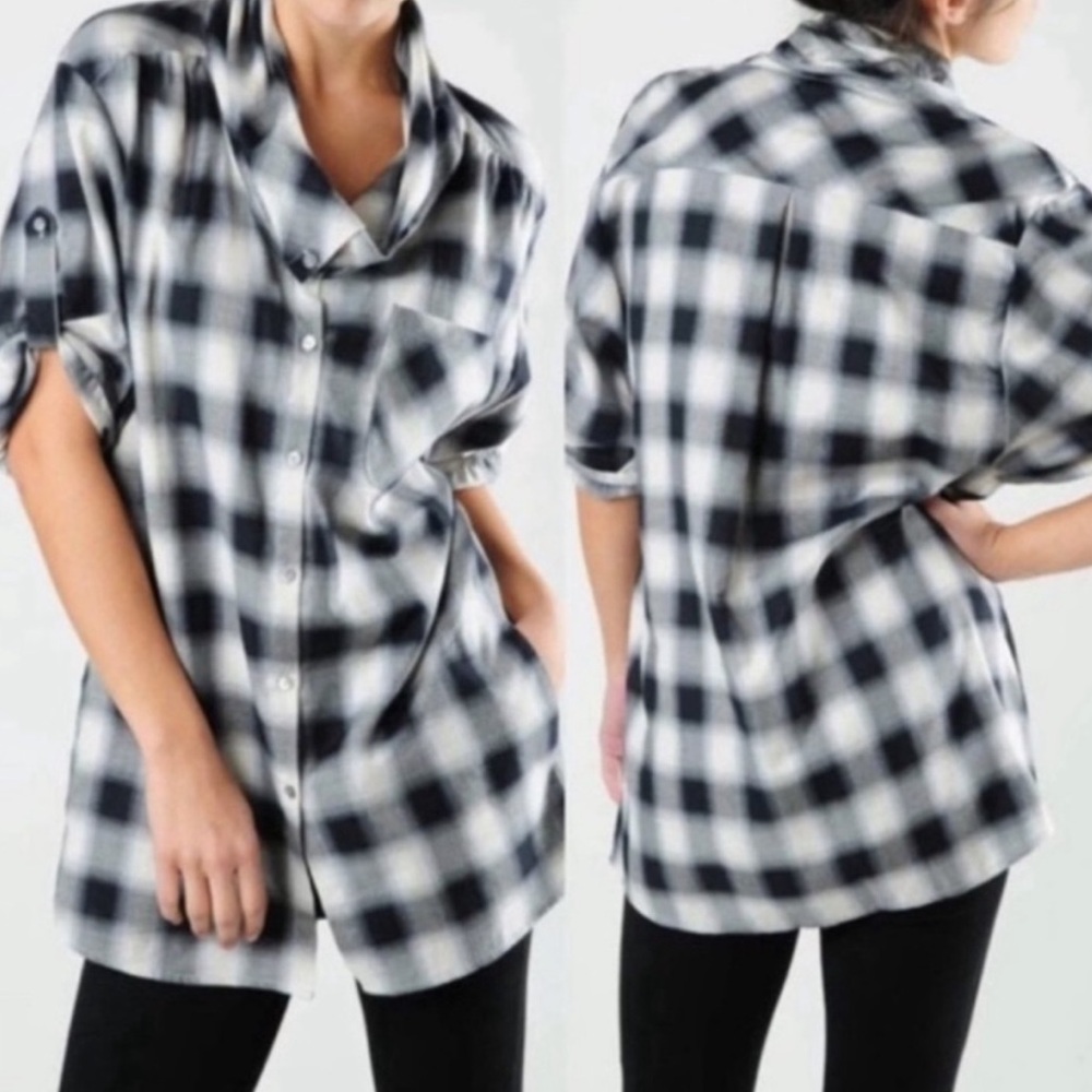 Vince Black and Gray Plaid Tunic Shirt - Picture 3 of 16